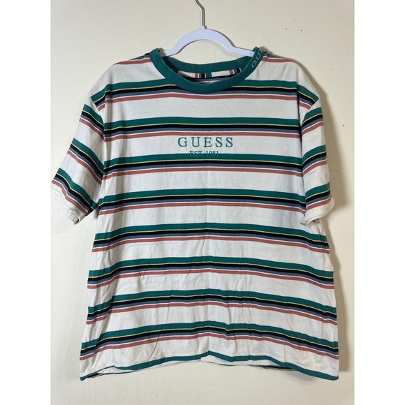 Guess‎ Originals Striped T-Shirt Retro 90s Style Short Sleeve Tee Size L - Picture 1 of 7